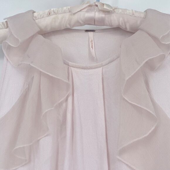 Free People Pretty Chiffon Ruffle Mini Dress Shift Pockets Sleeveless Pink 2 - Picture 7 of 14